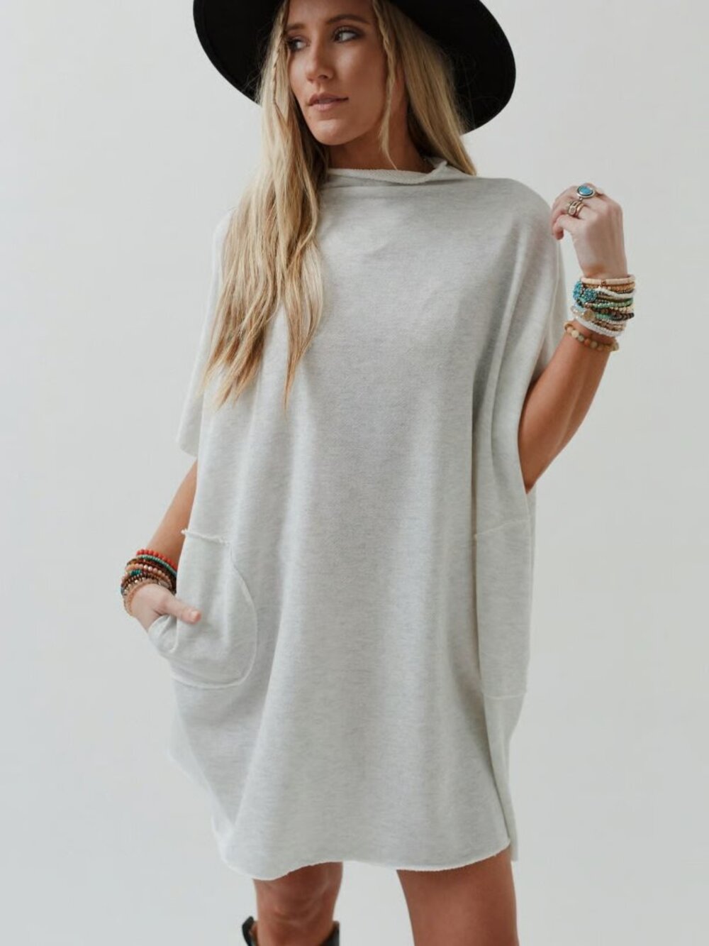 THREE BIRD NEST S Light Heather Gray The Nest Laid Back Luxe Dress Mini